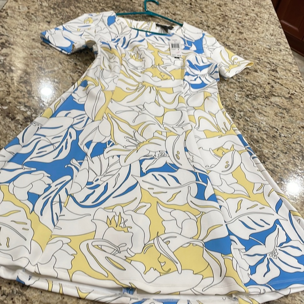 Grace Elements Shift Dress Ivory/Blue/Lemon NWT